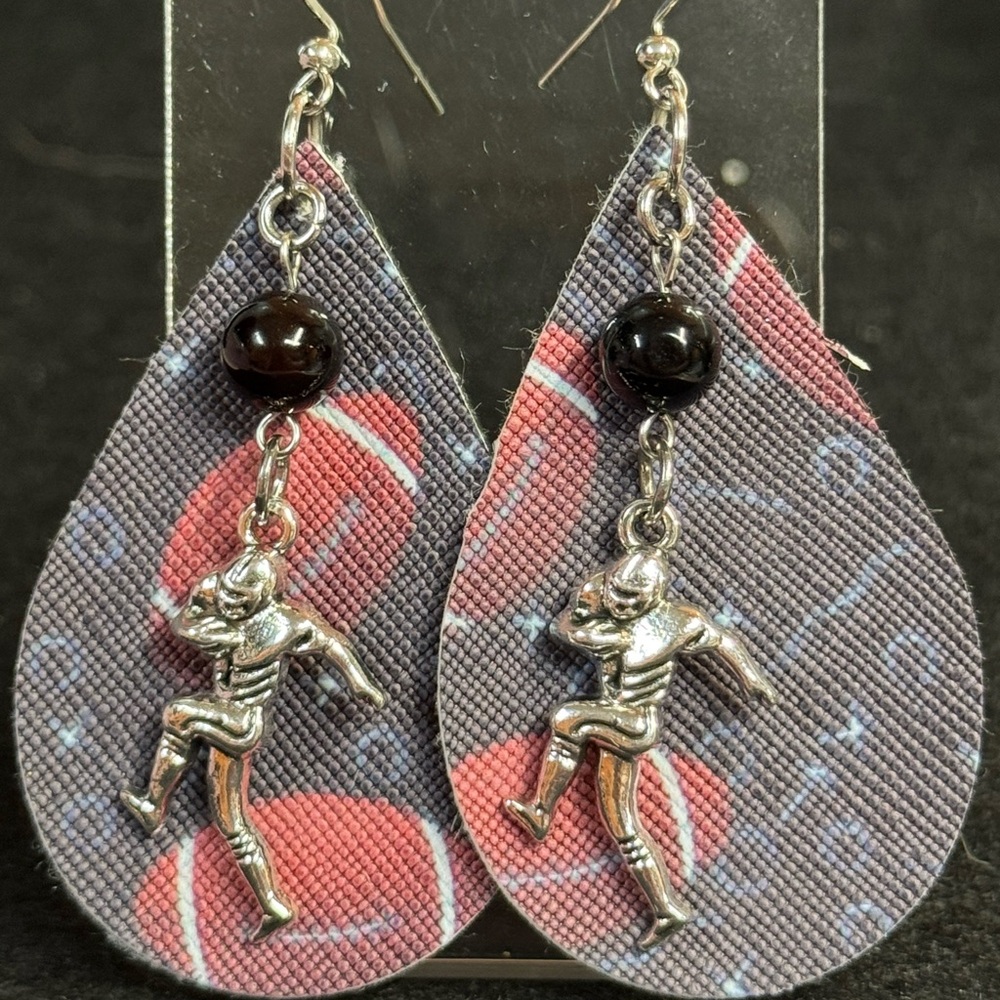 Blackboard Designed Faux Leather Football Earrings